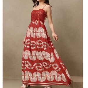 Boho Floral Print Embroidered High Waisted Maxi Dress